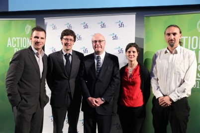 Minister Sherlock announced 23 million in SFI funding to Ireland's most promising young research talent on Tuesday 8th July. RCSI recipients were Dr Eva Jimenez Mateos, Dr Tobias Engel, Dr Gianpiero Cavalleri and Dr Annette Byrne. Pictured at the announcement are (l-r) Professor David Henshall, Dr Gianpiero Cavalleri,  Professor Mark Ferguson (Director General of SFI and Chief Scientific Advisor to the Irish Government)  Dr Eva Jimenez Mateos and Dr Tobias Engel