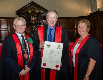 Pictured (l-r) Dr Padraig Sheeran, Dean of the Faculty; Professor Tim Noakes, Professor of Exercise and Sports Science at the University of Cape Town, who was awarded an Honorary Fellowship of the Faculty; and Professor Moira O’Brien, Conference Committee Member and Citation Reader.