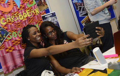 Pictured at the Club & Socs Sign-Up Day during Orientation Week 2014 is Nwando Njeze and Jasmine Derex-Briggs, members of the Caribbean – African Society (CAS)