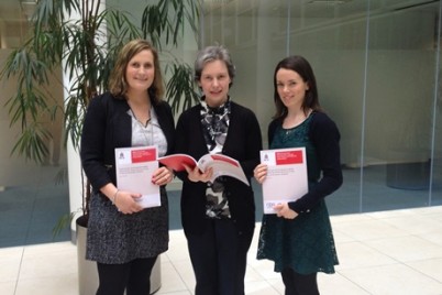 Pictured at the launch are the RCSI leads on the study (l-r) Dr Rose Galvin,  HRB Centre for Primary Care Research; Dr Frances Horgan and Mary Walsh, RCSI School of Physiotherapy. 