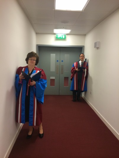 Pictured backstage before the Undergraduate June conferring ceremony, in the Convention Centre, is (l-r) Prof Hannah McGee, Dean of the Faculty of Medicine and Health Sciences; and Prof Arnold Hill, Head of the RCSI School of Medicine.