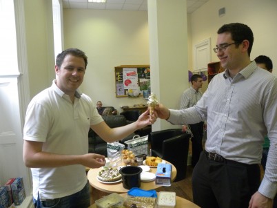 Pictured (l-r) is Graeme Kelly serving the 1st ice cream of the day to Eanna Forde, Chemistry at the HB Ice Cream Day in RCSI this afternoon. From 2-4pm today you can go down to. Today the event, in aid of Down Syndrome Ireland is being held in the staff Common Room from 2-4pm. Get down there to see, Graeme Kelly and Alan Hibbitts, and show support for a great cause. There is plenty of Ice cream and cakes available for a small donation. No donation is too small. Well done to both Greame and Alan for organising.