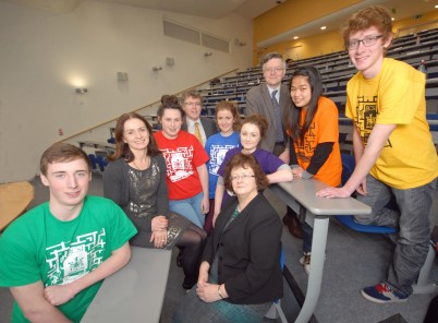 Pictured are Professor Riona Mulcahy, Professor Fred Jackson, Professor Hannah McGee and Mr. Joe O'Beirne with Transition Year Students from the South-East at the Waterford TY Mini-Med Programme.