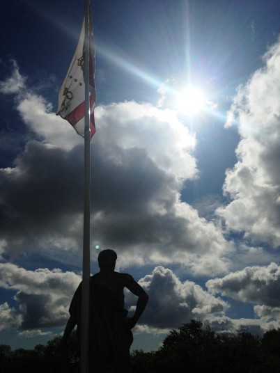 This photo shows the sun breaking through the clouds from the rooftop of RCSI on St. Stephen's Green 