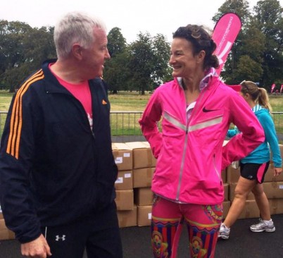 Pictured (l-r) is Eunan Friel, Managing DIrector of Surgical Affairs, RCSI; and Irish Olympic running legend, Sonia O'Sullivan before the Breast Cancer Ireland Great Pink Run on Saturday 30th August