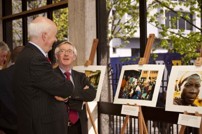 Pictured (l-r) are Professor Cathal Kelly, CEO and Mr. Declan Magee, Vice-President, enjoying the RCSI/ COSECSA photo exhibition. The exhibition features a collection of photographs taken at training hospitals in Uganda and continues in the Concourse of 123 St. Stephen's Green until 30th May. 