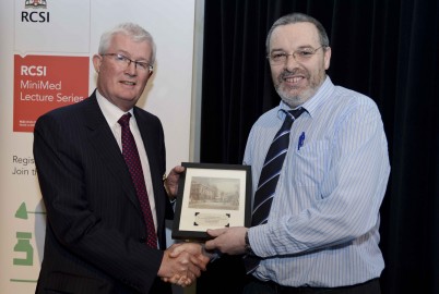 Pictured (l-r) is RCSI President, Prof Patrick Broe and Prof Kevin McGuigan, Director of the RCSI MiniMed Series. Prof Broe paid tribute to Kevin for his 9 years’ service to the lectures. Kevin will now stand down as Director. Dr Maria Morgan will be Director of the next series. The RCSI MiniMed Open Lecture Series are informative health lectures open free of charge to the public.